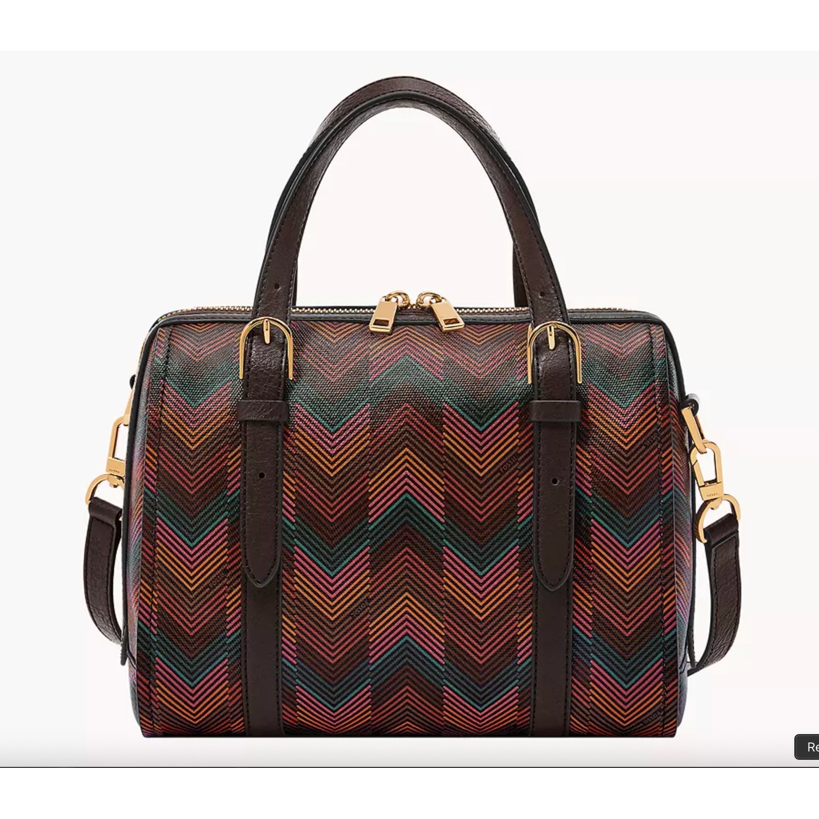 Fossil Brown Chevron Carlie Coated Fabric Harlow Print Satchel Crossbody Bag